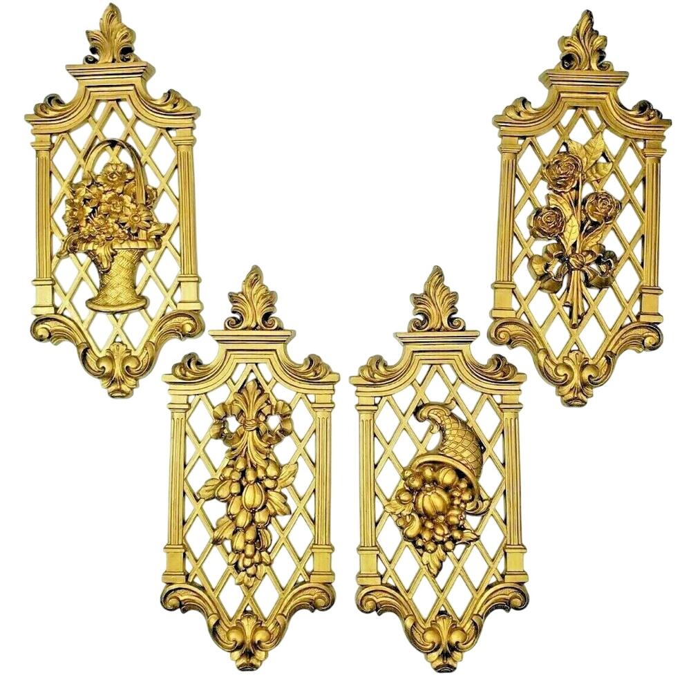 MCM Syroco Gold Four Seasons Set of 4 Wall Plaques Hollywood Regency 1971 Lot